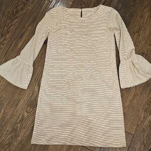 J. Crew Beige Striped Long Sleeve Dress